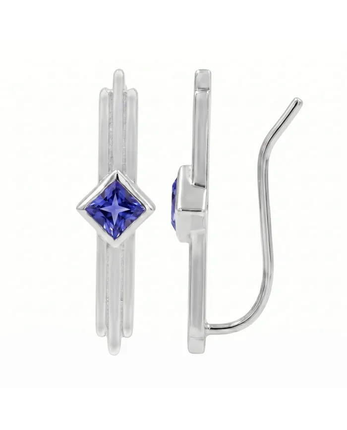 Tanzanite Ear Cuff Climber Earrings - 925 Sterling Silver Jewelry