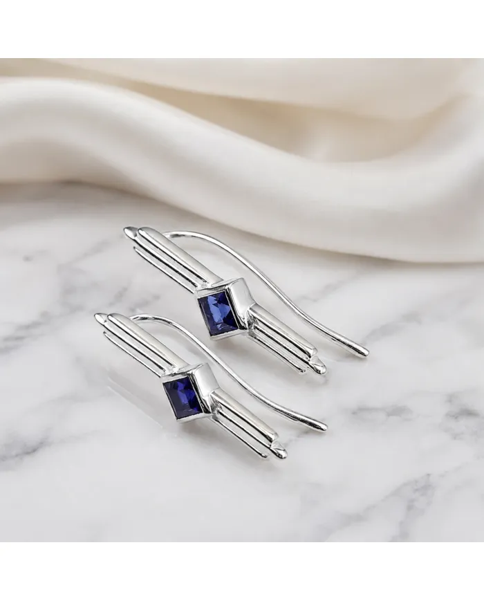 Tanzanite Ear Cuff Climber Earrings - 925 Sterling Silver Jewelry