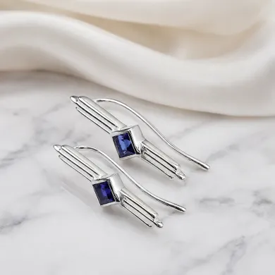 Tanzanite Ear Cuff Climber Earrings - 925 Sterling Silver Jewelry