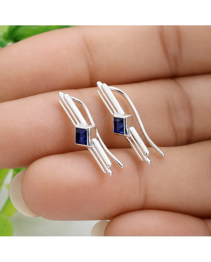 Tanzanite Ear Cuff Climber Earrings - 925 Sterling Silver Jewelry