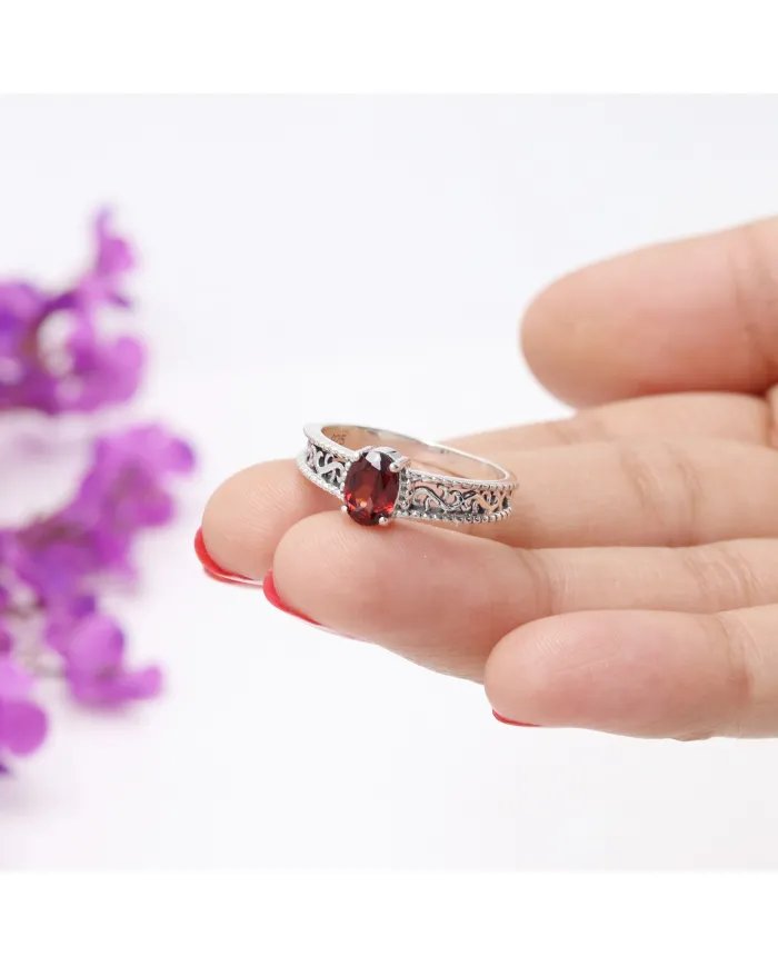 Minimalist Garnet Gemstone Ring - Handcrafted Sterling Silver Jewelry