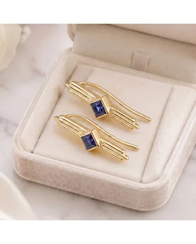 Tanzanite Ear Cuff Climber Earrings 18K Gold Plated Handmade Jewelry
