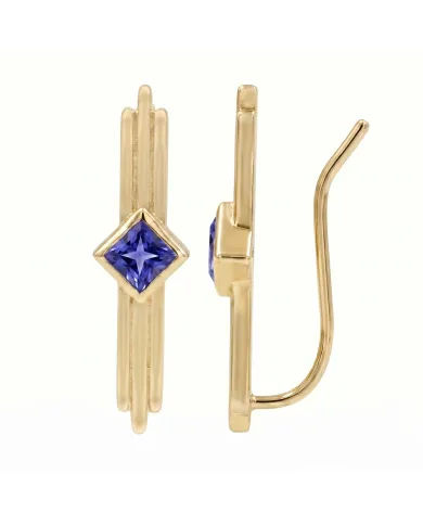 Tanzanite Ear Cuff Climber Earrings 18K Gold Plated Handmade Jewelry