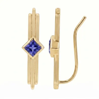 Tanzanite Ear Cuff Climber Earrings 18K Gold Plated Handmade Jewelry