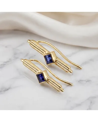 Tanzanite Ear Cuff Climber Earrings 18K Gold Plated Handmade Jewelry