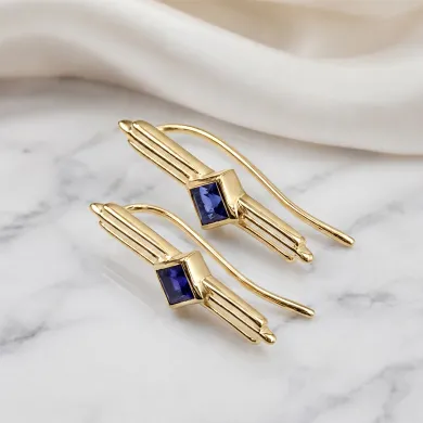 Tanzanite Ear Cuff Climber Earrings 18K Gold Plated Handmade Jewelry