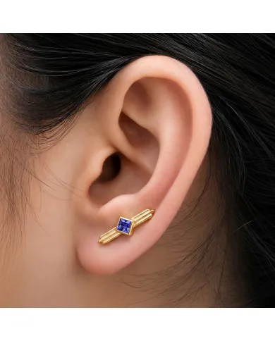 Tanzanite Ear Cuff Climber Earrings 18K Gold Plated Handmade Jewelry