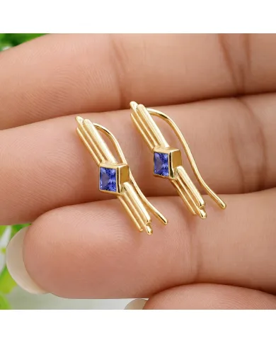 Tanzanite Ear Cuff Climber Earrings 18K Gold Plated Handmade Jewelry