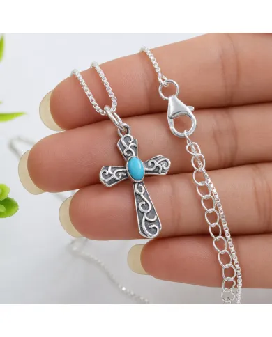 Arizona Turquoise Cross Pendant | 925 Sterling Silver Oxidized Necklace
