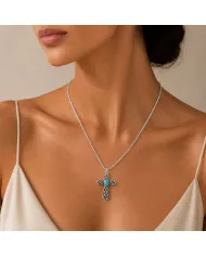 Arizona Turquoise Cross Pendant | 925 Sterling Silver Oxidized Necklace