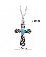 Arizona Turquoise Cross Pendant | 925 Sterling Silver Oxidized Necklace