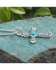 Arizona Turquoise Cross Pendant | 925 Sterling Silver Oxidized Necklace