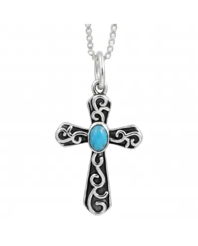 Arizona Turquoise Cross Pendant | 925 Sterling Silver Oxidized Necklace