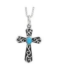 Arizona Turquoise Cross Pendant | 925 Sterling Silver Oxidized Necklace
