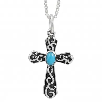 Arizona Turquoise Cross Pendant | 925 Sterling Silver Oxidized Necklace