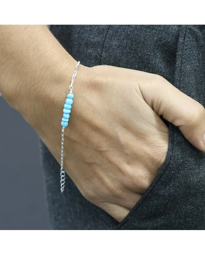 Arizona Turquoise Beaded Chain Bracelet | 925 Sterling Silver Jewelry