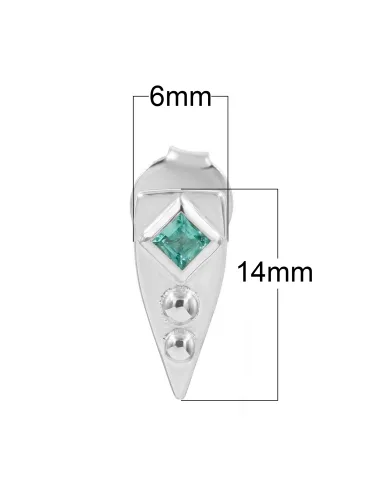 Emerald Stud Earrings 925 Sterling Silver - Handmade Geometric Jewelry