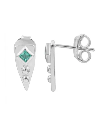 Emerald Stud Earrings 925 Sterling Silver - Handmade Geometric Jewelry
