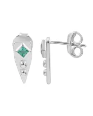 Emerald Stud Earrings 925 Sterling Silver - Handmade Geometric Jewelry