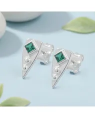 Emerald Stud Earrings 925 Sterling Silver - Handmade Geometric Jewelry