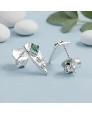 Emerald Stud Earrings 925 Sterling Silver - Handmade Geometric Jewelry