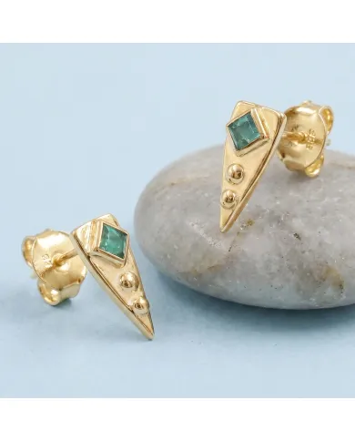18K Gold Plated Emerald Stud Earrings |Handmade Geometric