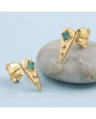 18K Gold Plated Emerald Stud Earrings |Handmade Geometric