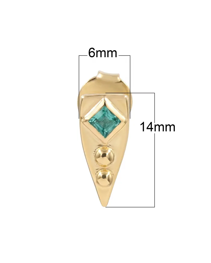 18K Gold Plated Emerald Stud Earrings |Handmade Geometric