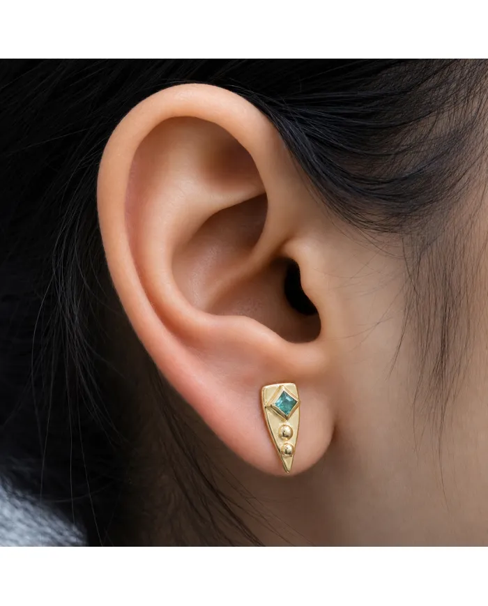 18K Gold Plated Emerald Stud Earrings |Handmade Geometric