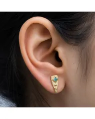 18K Gold Plated Emerald Stud Earrings |Handmade Geometric