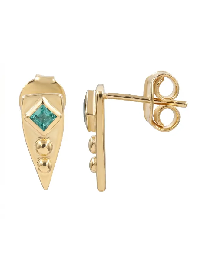 18K Gold Plated Emerald Stud Earrings |Handmade Geometric