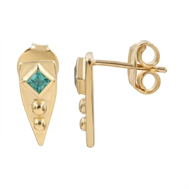 18K Gold Plated Emerald Stud Earrings |Handmade Geometric