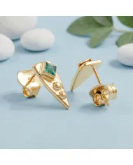 18K Gold Plated Emerald Stud Earrings |Handmade Geometric
