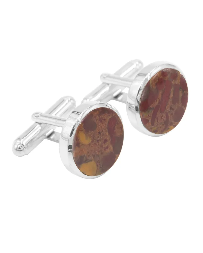 Fruit Jasper Gemstone Cufflinks – 925 Sterling Silver Men’s Jewelry