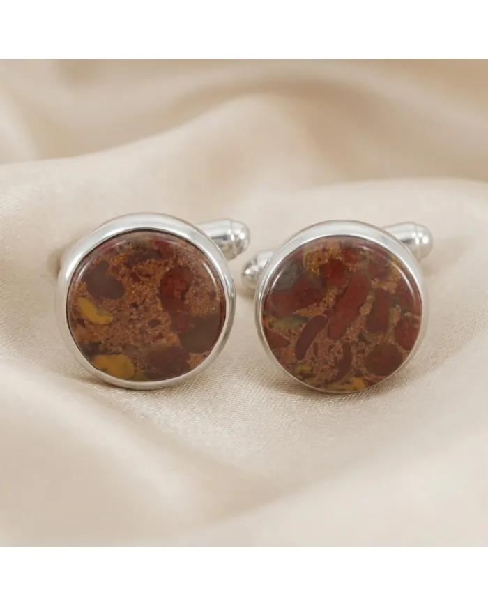 Fruit Jasper Gemstone Cufflinks – 925 Sterling Silver Men’s Jewelry