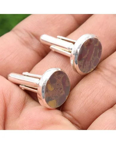 Fruit Jasper Gemstone Cufflinks – 925 Sterling Silver Men’s Jewelry