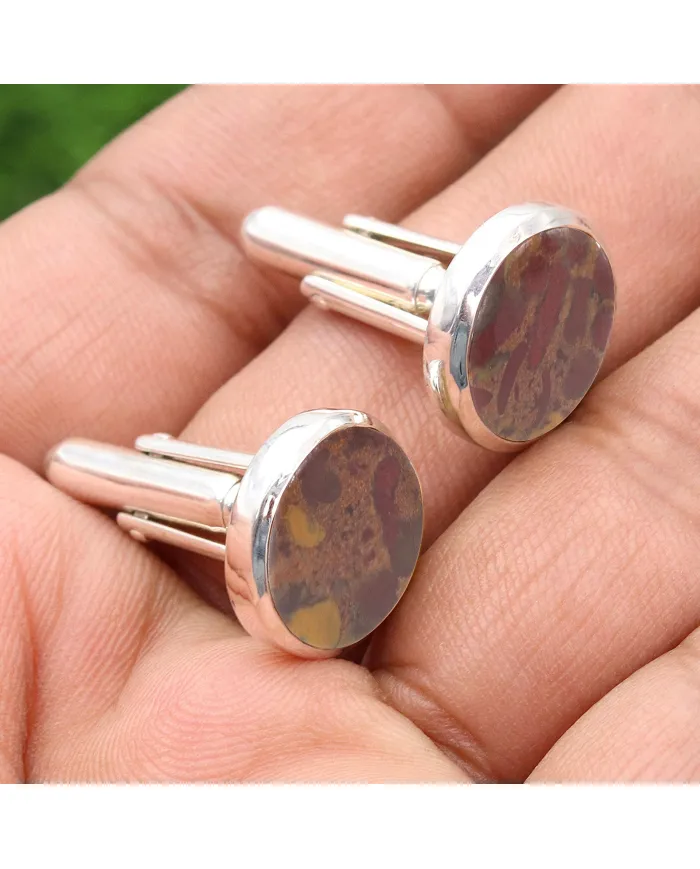 Fruit Jasper Gemstone Cufflinks – 925 Sterling Silver Men’s Jewelry