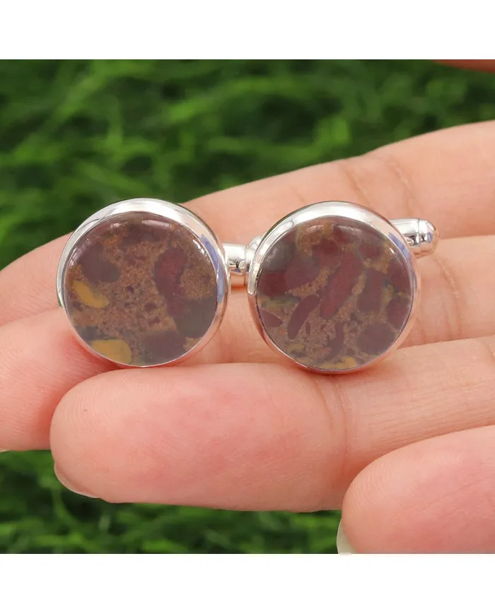 Fruit Jasper Gemstone Cufflinks – 925 Sterling Silver Men’s Jewelry