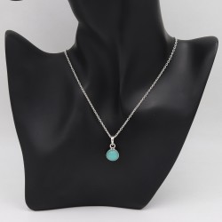 Round Amazonite Pendant, Sterling Silver Pendant, Pendant with Chain, Bezel Pendant, Birthstone Pendant, Charm Pendant for Women