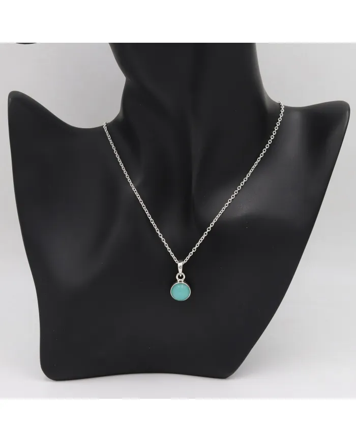 Natural Amazonite Pendant Necklace - 925 Sterling Silver Jewelry