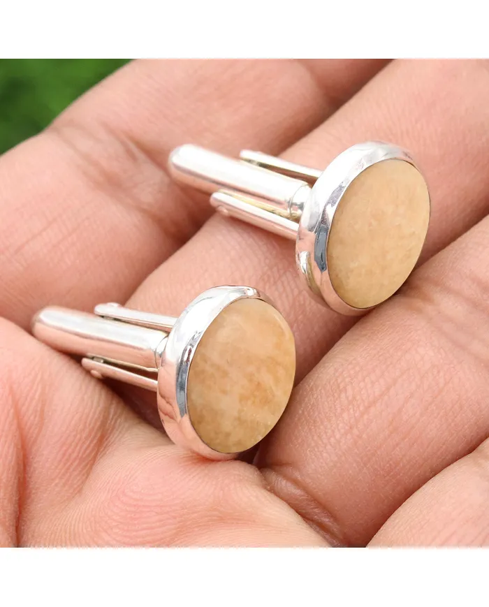 Pink Amazonite Cufflinks for Men – 925 Sterling Silver Wedding Gift
