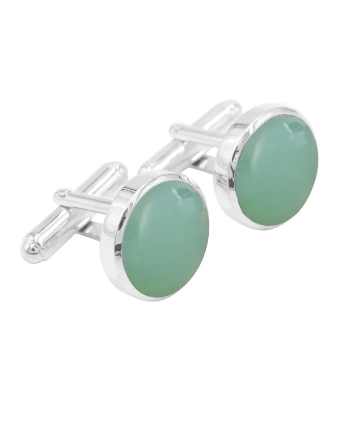 Chrysoprase Gemstone Cufflinks | 925 Sterling Silver Men's Accessories