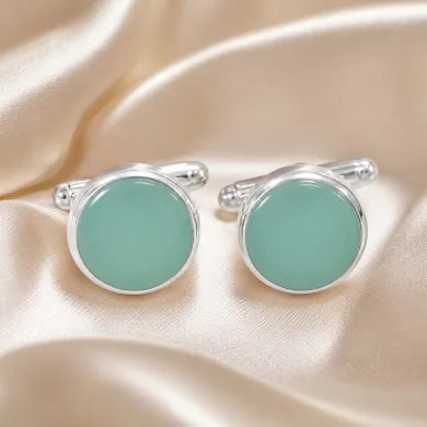 Chrysoprase Gemstone Cufflinks | 925 Sterling Silver Men's Accessories