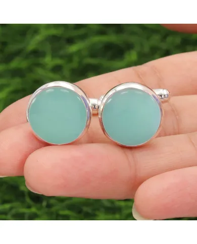 Chrysoprase Gemstone Cufflinks | 925 Sterling Silver Men's Accessories