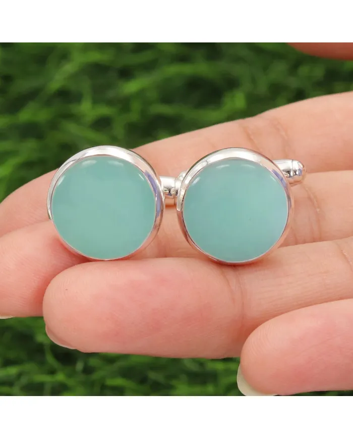 Chrysoprase Gemstone Cufflinks | 925 Sterling Silver Men's Accessories