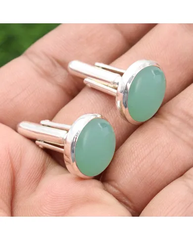 Chrysoprase Gemstone Cufflinks | 925 Sterling Silver Men's Accessories