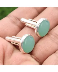 Chrysoprase Gemstone Cufflinks | 925 Sterling Silver Men's Accessories