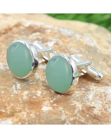 Chrysoprase Gemstone Cufflinks | 925 Sterling Silver Men's Accessories