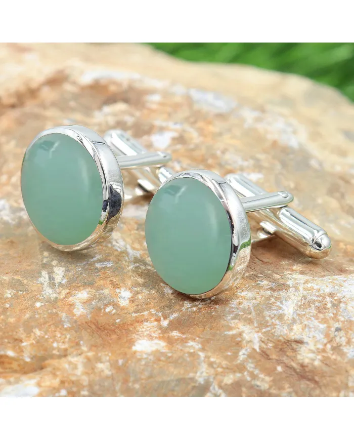 Chrysoprase Gemstone Cufflinks | 925 Sterling Silver Men's Accessories