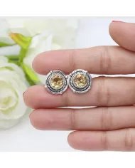 Citrine Gemstone Sterling Silver Stud Earrings - Handmade Stud Earrings For Women